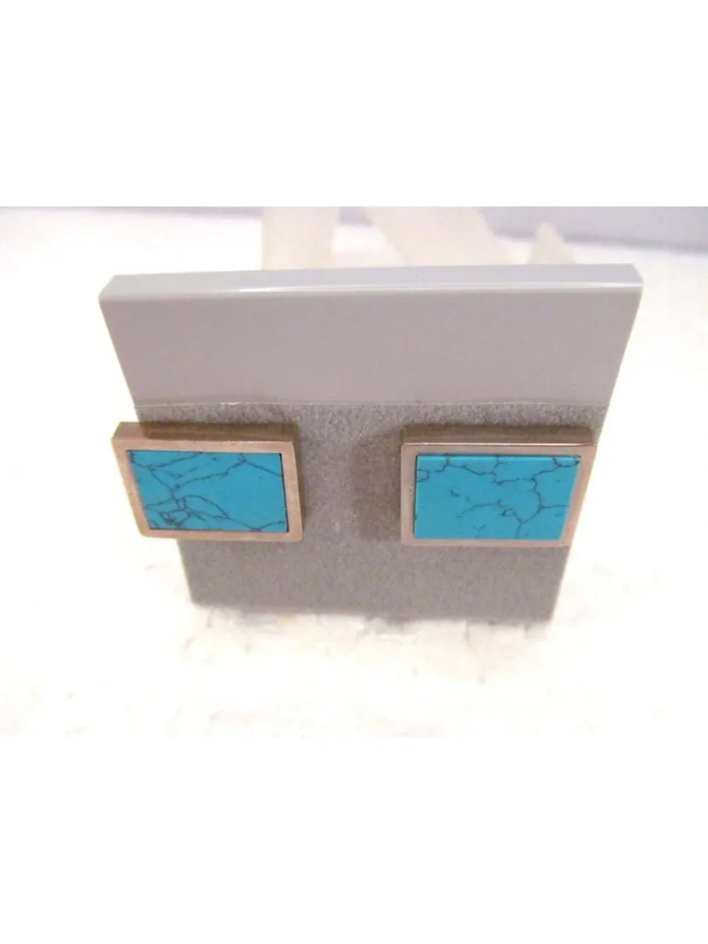 Men's Rectangle Acrylic Faux Turquoise Cufflinks Silver Tone Metal & Bullet Back